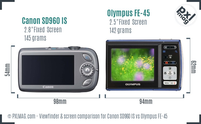 Canon SD960 IS vs Olympus FE-45 Screen and Viewfinder comparison