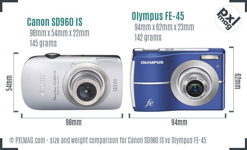 Canon SD960 IS vs Olympus FE-45 size comparison