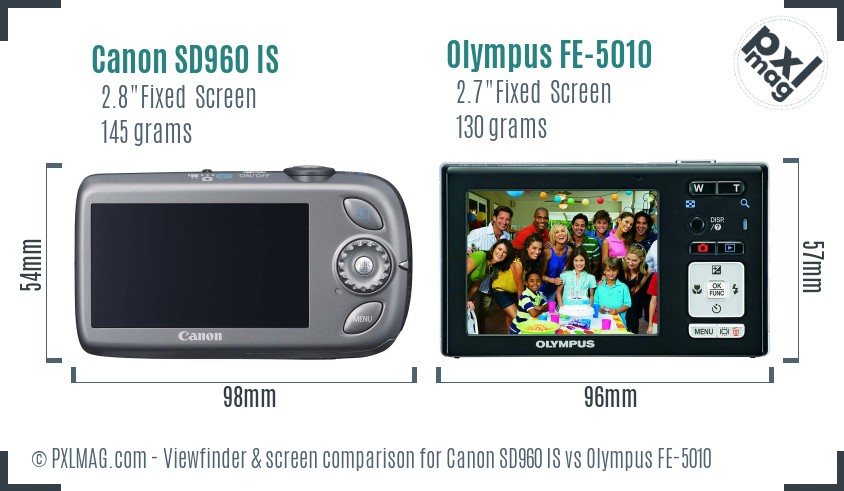 Canon SD960 IS vs Olympus FE-5010 Screen and Viewfinder comparison