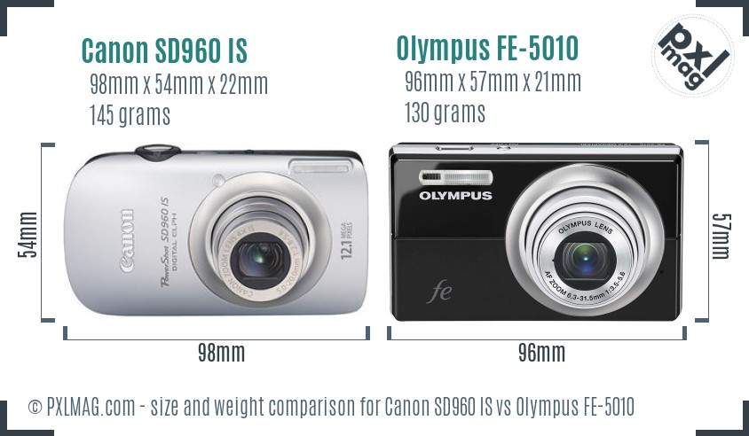 Canon SD960 IS vs Olympus FE-5010 size comparison