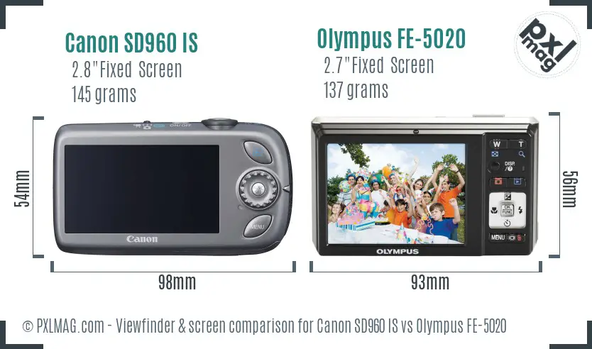 Canon SD960 IS vs Olympus FE-5020 Screen and Viewfinder comparison