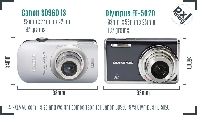 Canon SD960 IS vs Olympus FE-5020 size comparison