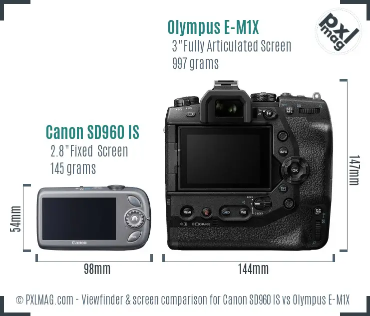 Canon SD960 IS vs Olympus E-M1X Screen and Viewfinder comparison