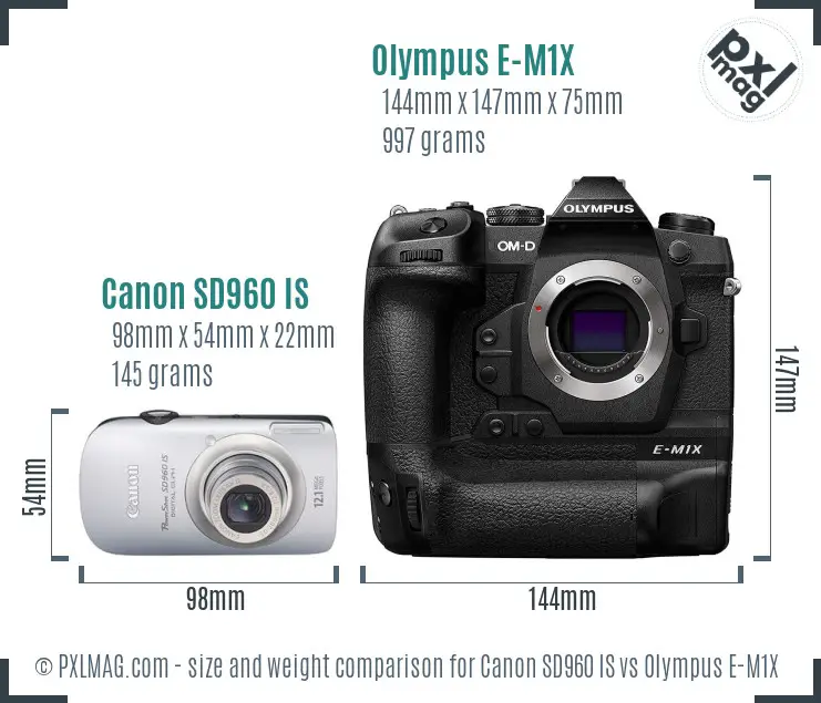Canon SD960 IS vs Olympus E-M1X size comparison