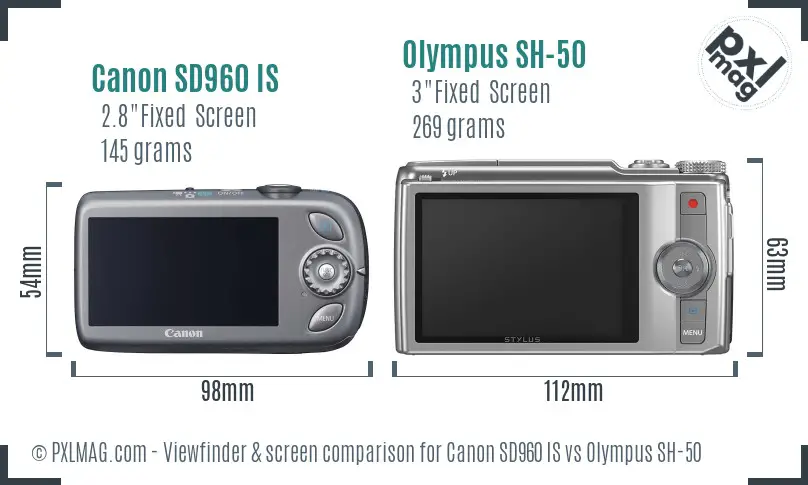 Canon SD960 IS vs Olympus SH-50 Screen and Viewfinder comparison