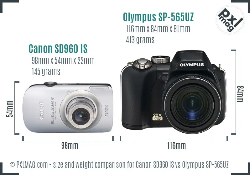 Canon SD960 IS vs Olympus SP-565UZ size comparison