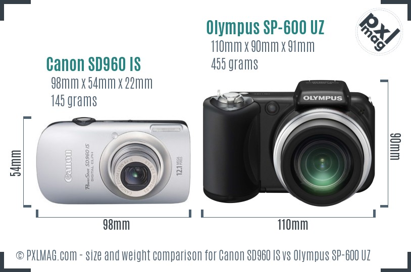 Canon SD960 IS vs Olympus SP-600 UZ size comparison Canon SD960 IS vs Olympus SP-600 UZ size comparison