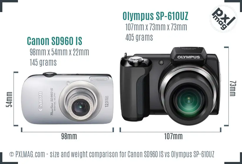 Canon SD960 IS vs Olympus SP-610UZ size comparison