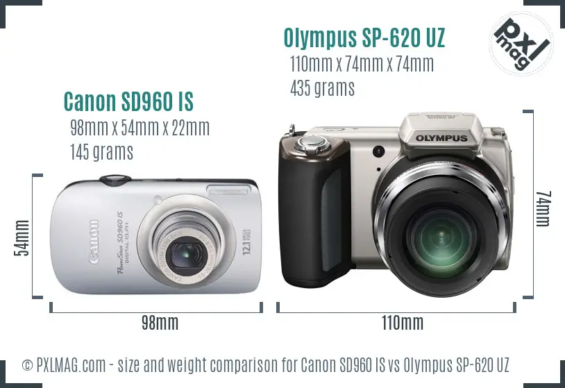 Canon SD960 IS vs Olympus SP-620 UZ size comparison