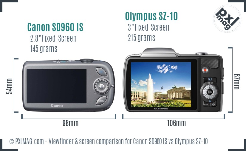 Canon SD960 IS vs Olympus SZ-10 Screen and Viewfinder comparison