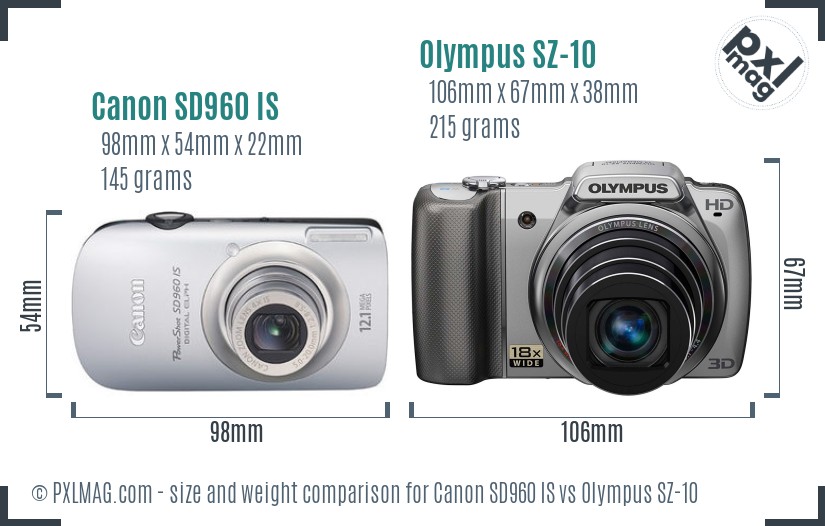 Canon SD960 IS vs Olympus SZ-10 size comparison