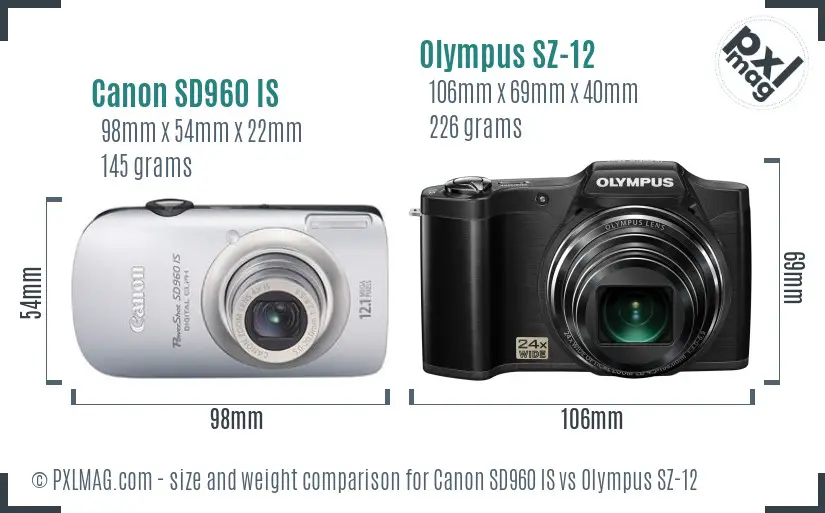 Canon SD960 IS vs Olympus SZ-12 size comparison