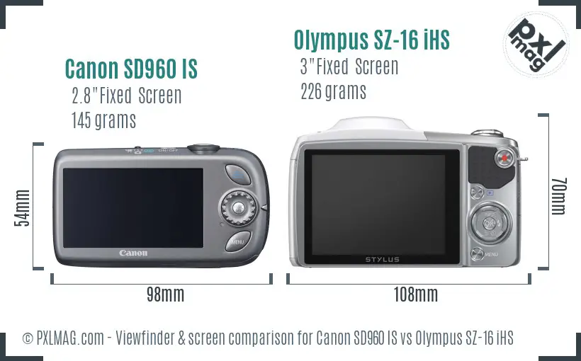 Canon SD960 IS vs Olympus SZ-16 iHS Screen and Viewfinder comparison