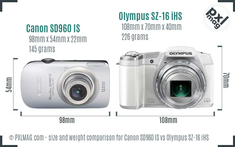 Canon SD960 IS vs Olympus SZ-16 iHS size comparison