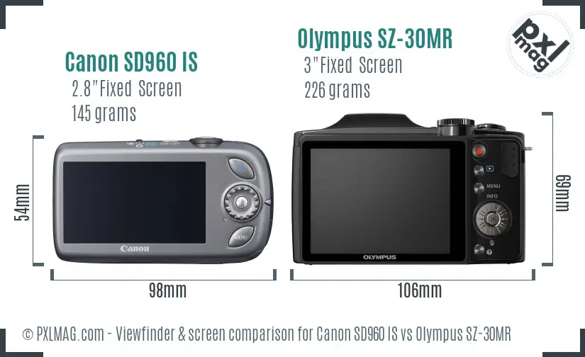 Canon SD960 IS vs Olympus SZ-30MR Screen and Viewfinder comparison Canon SD960 IS vs Olympus SZ-30MR Screen and Viewfinder comparison