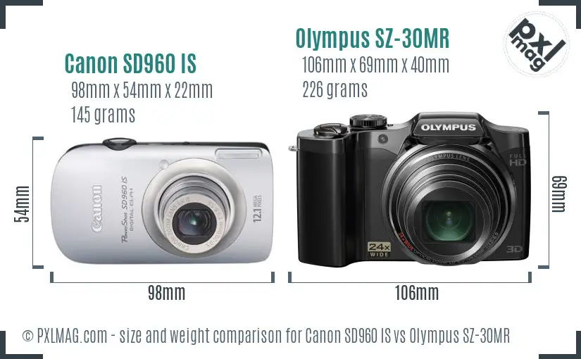 Canon SD960 IS vs Olympus SZ-30MR size comparison Canon SD960 IS vs Olympus SZ-30MR size comparison