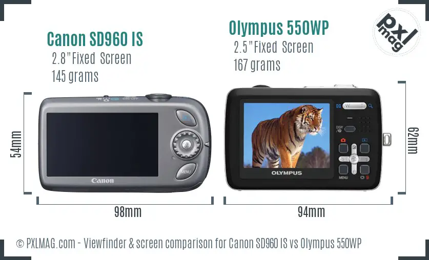 Canon SD960 IS vs Olympus 550WP Screen and Viewfinder comparison Canon SD960 IS vs Olympus 550WP Screen and Viewfinder comparison