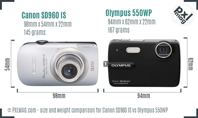 Canon SD960 IS vs Olympus 550WP size comparison Canon SD960 IS vs Olympus 550WP size comparison