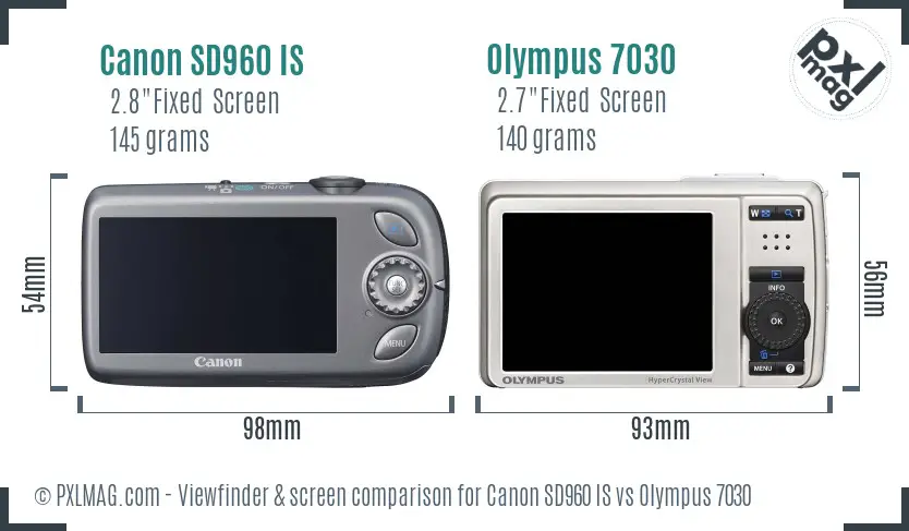 Canon SD960 IS vs Olympus 7030 Screen and Viewfinder comparison