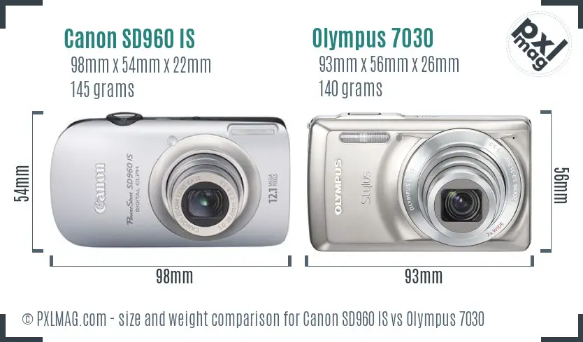 Canon SD960 IS vs Olympus 7030 size comparison