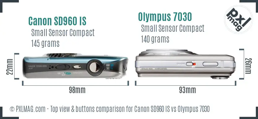 Canon SD960 IS vs Olympus 7030 top view buttons comparison