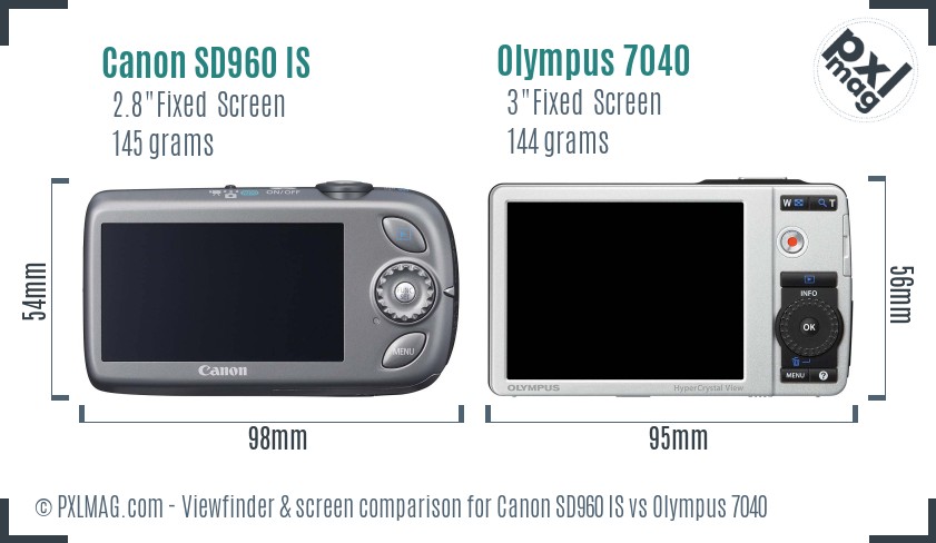 Canon SD960 IS vs Olympus 7040 Screen and Viewfinder comparison