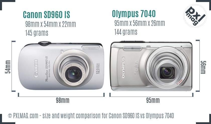 Canon SD960 IS vs Olympus 7040 size comparison