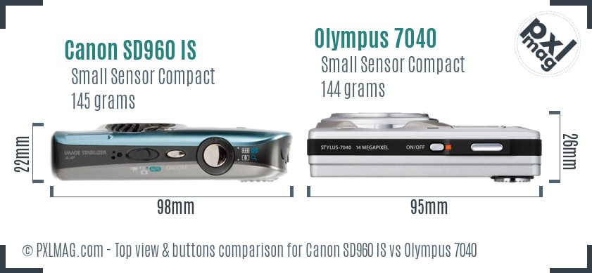 Canon SD960 IS vs Olympus 7040 top view buttons comparison