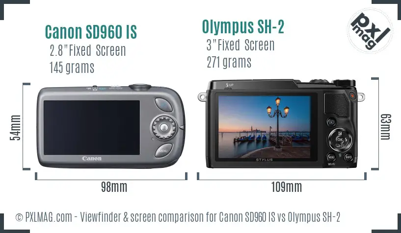 Canon SD960 IS vs Olympus SH-2 Screen and Viewfinder comparison