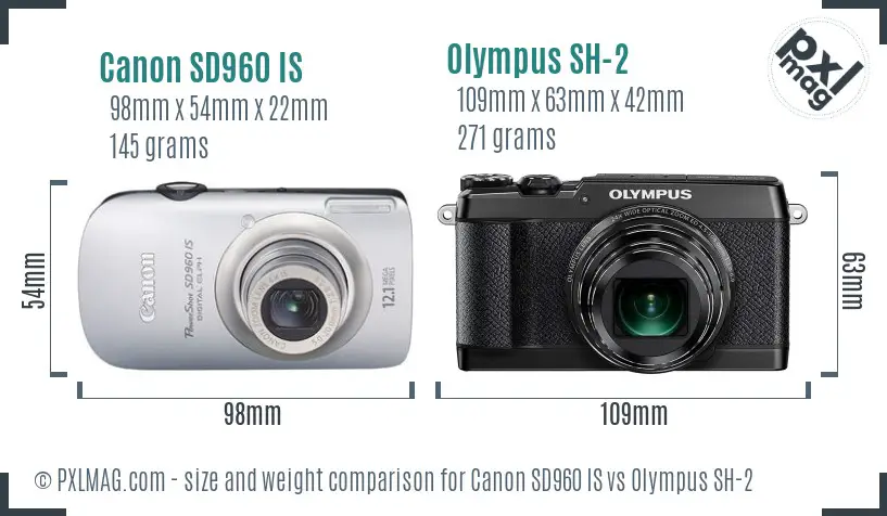 Canon SD960 IS vs Olympus SH-2 size comparison
