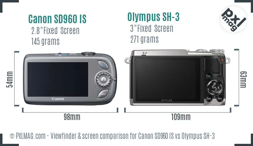 Canon SD960 IS vs Olympus SH-3 Screen and Viewfinder comparison