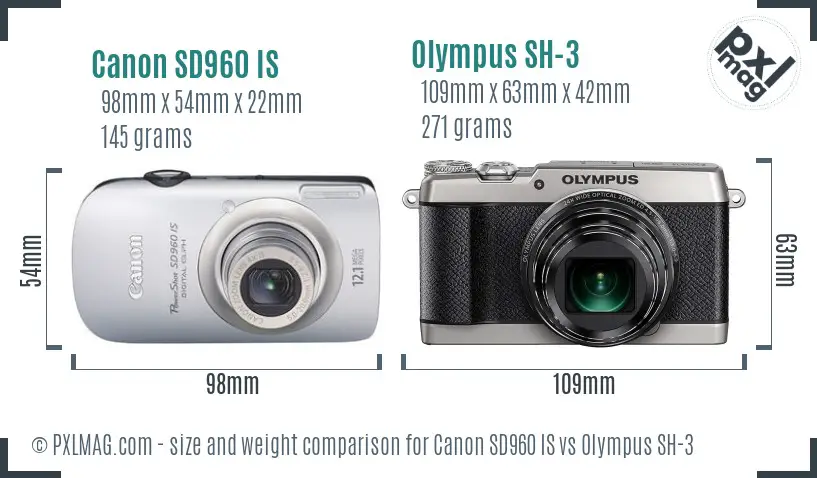 Canon SD960 IS vs Olympus SH-3 size comparison