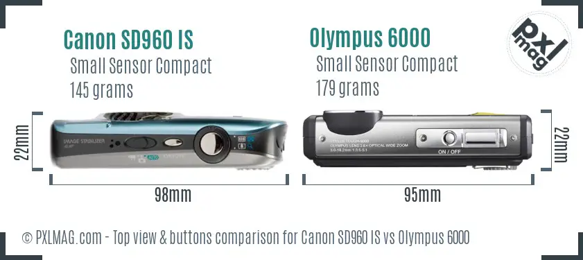 Canon SD960 IS vs Olympus 6000 top view buttons comparison Canon SD960 IS vs Olympus 6000 top view buttons comparison