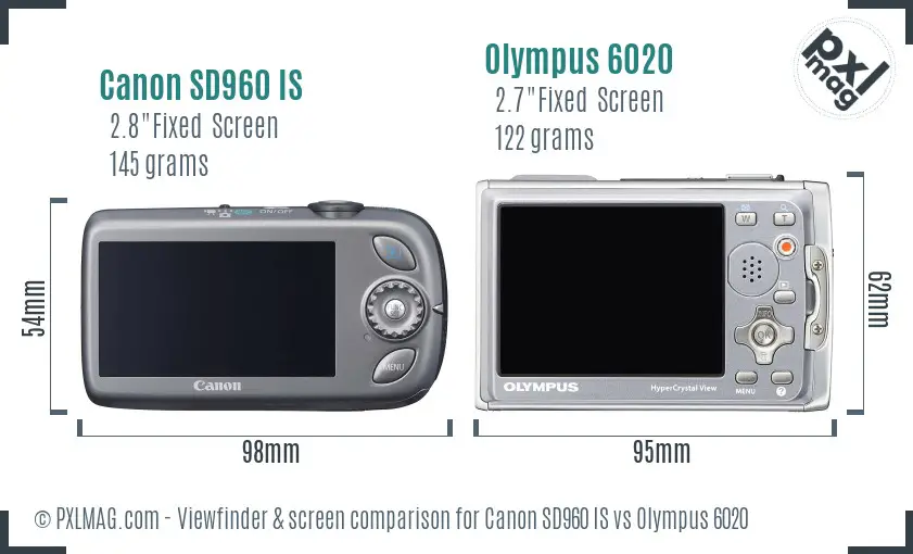 Canon SD960 IS vs Olympus 6020 Screen and Viewfinder comparison