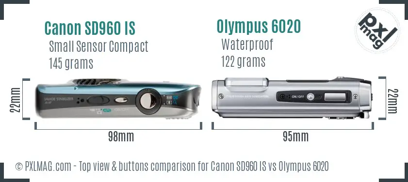 Canon SD960 IS vs Olympus 6020 top view buttons comparison