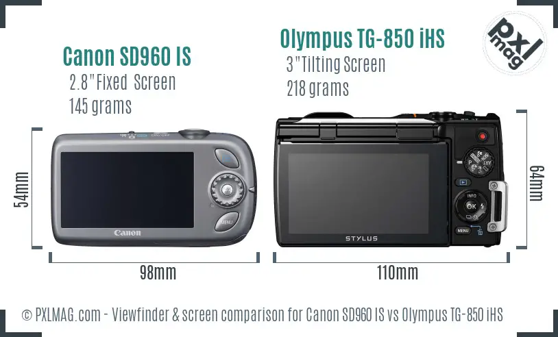 Canon SD960 IS vs Olympus TG-850 iHS Screen and Viewfinder comparison