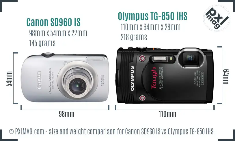 Canon SD960 IS vs Olympus TG-850 iHS size comparison