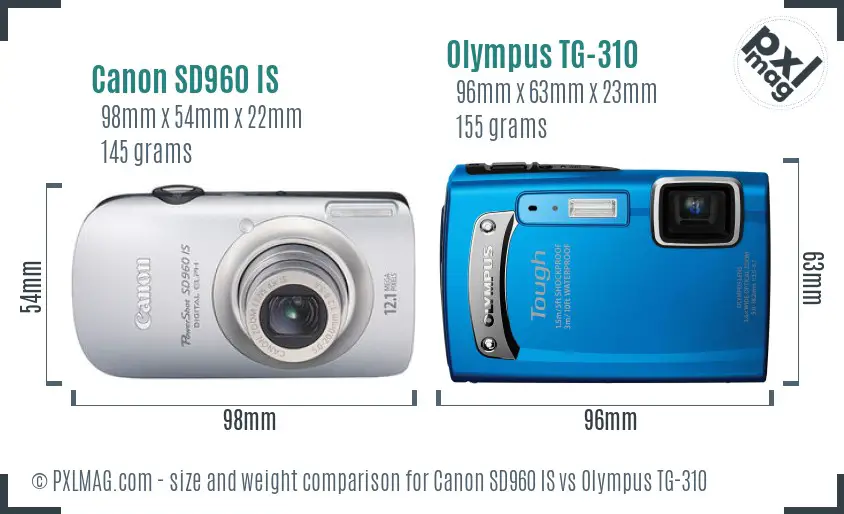 Canon SD960 IS vs Olympus TG-310 size comparison Canon SD960 IS vs Olympus TG-310 size comparison