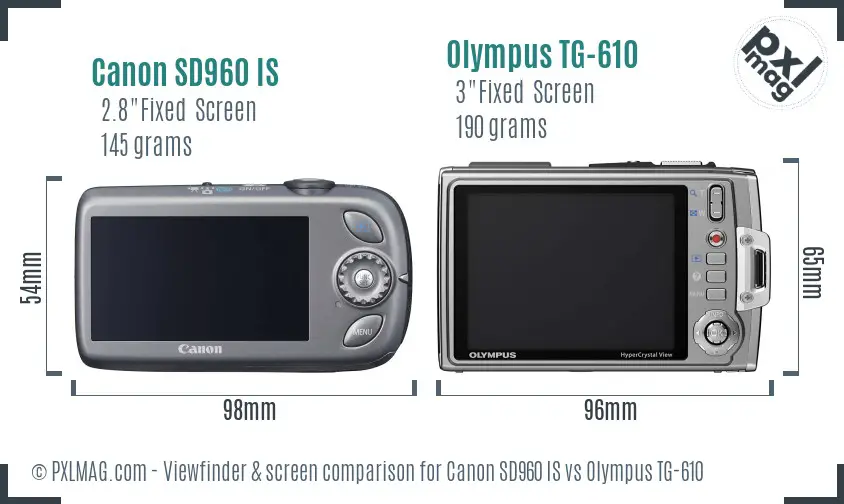 Canon SD960 IS vs Olympus TG-610 Screen and Viewfinder comparison