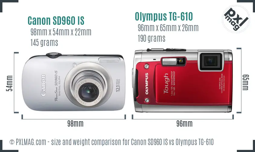 Canon SD960 IS vs Olympus TG-610 size comparison