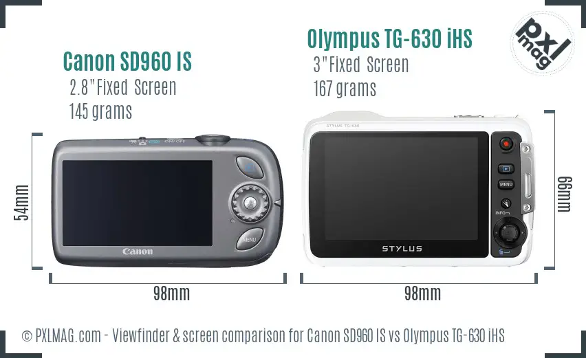 Canon SD960 IS vs Olympus TG-630 iHS Screen and Viewfinder comparison