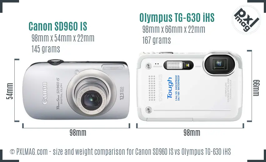 Canon SD960 IS vs Olympus TG-630 iHS size comparison
