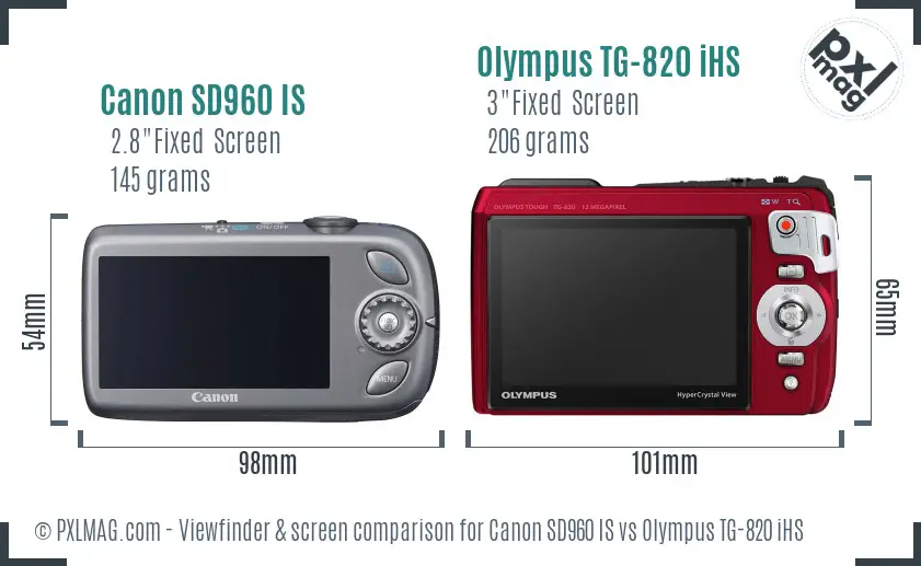 Canon SD960 IS vs Olympus TG-820 iHS Screen and Viewfinder comparison