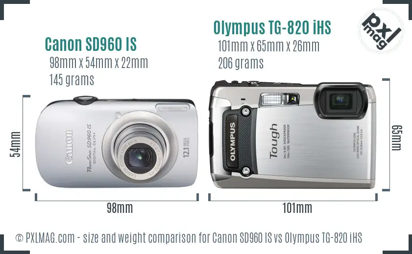 Canon SD960 IS vs Olympus TG-820 iHS size comparison