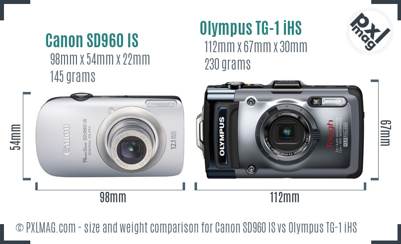 Canon SD960 IS vs Olympus TG-1 iHS size comparison