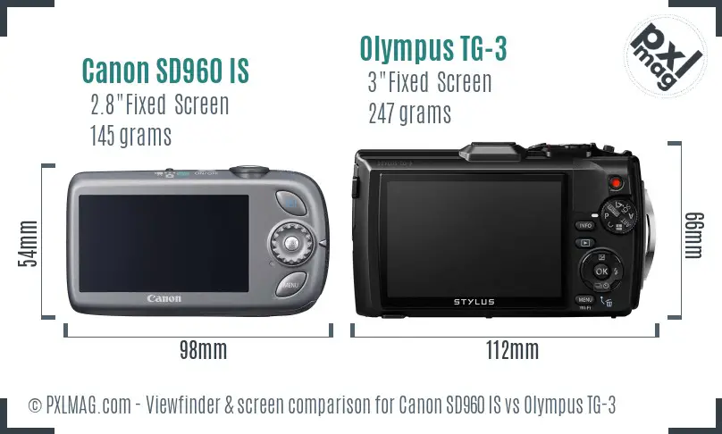 Canon SD960 IS vs Olympus TG-3 Screen and Viewfinder comparison