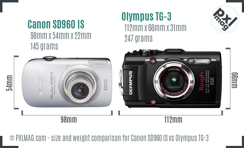 Canon SD960 IS vs Olympus TG-3 size comparison