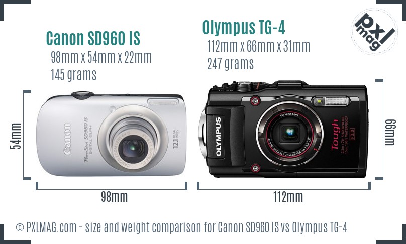 Canon SD960 IS vs Olympus TG-4 size comparison