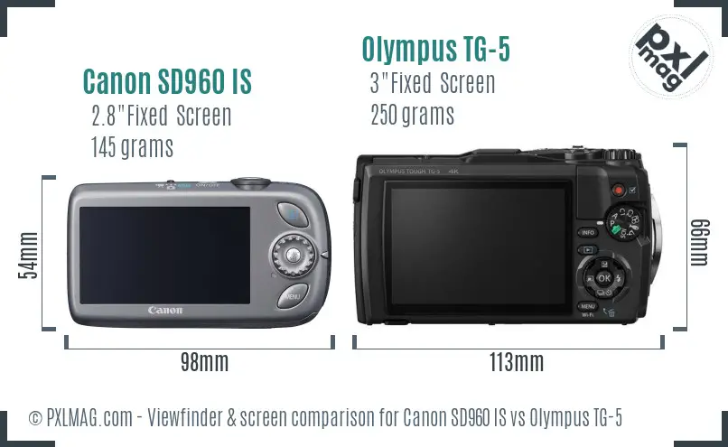 Canon SD960 IS vs Olympus TG-5 Screen and Viewfinder comparison