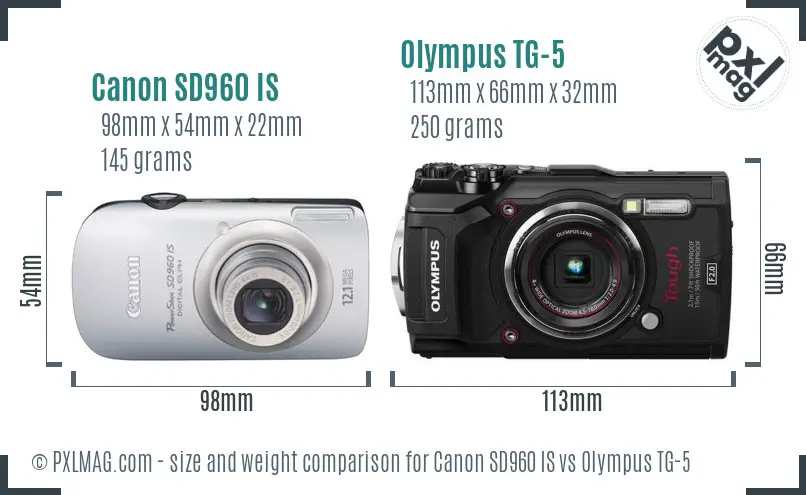 Canon SD960 IS vs Olympus TG-5 size comparison